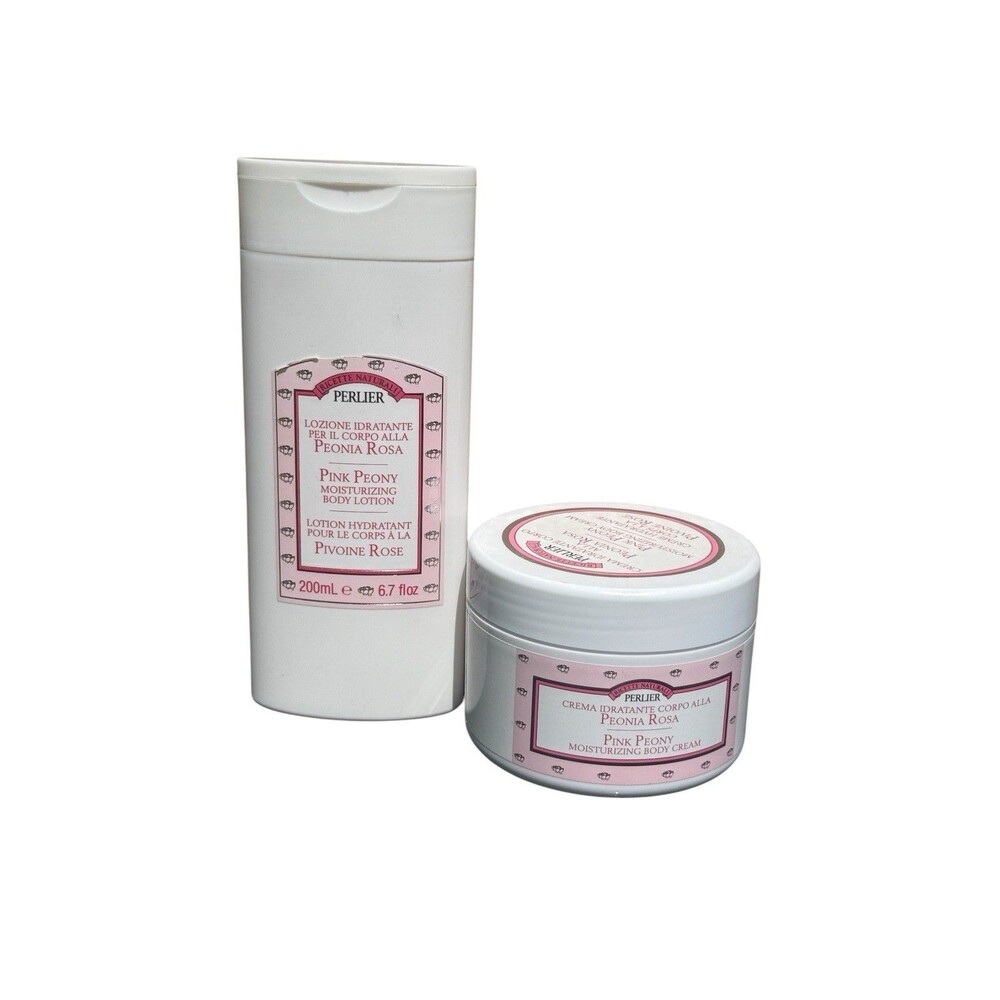 Perlier Pink Peony Moisturizing Body Lotion 6.7 fl oz & Cream Set New/Sealed